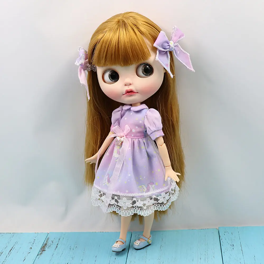 Одежда для куклы blyth фиолетовое платье со звездами мечты с бантом 1/6 обычные