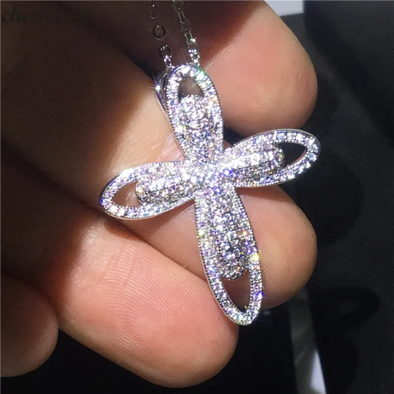 

choucong Elegant Cross Pendants Micro pave 5A Cz White Gold Filled Wedding Pendant with Necklace for women Bridal Party jewelry