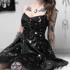 Женское вечернее платье, черное Сетчатое платье без рукавов, с низкой грудью, с принтом в виде звезды и Луны, лето 2019