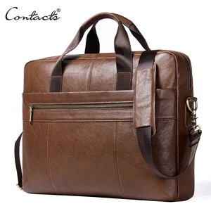 CONTACT'S подлинный Портфель кожаный для ноутбука размером 15.6  инчей Большая деловая сумка на плечо для мужчин 2019