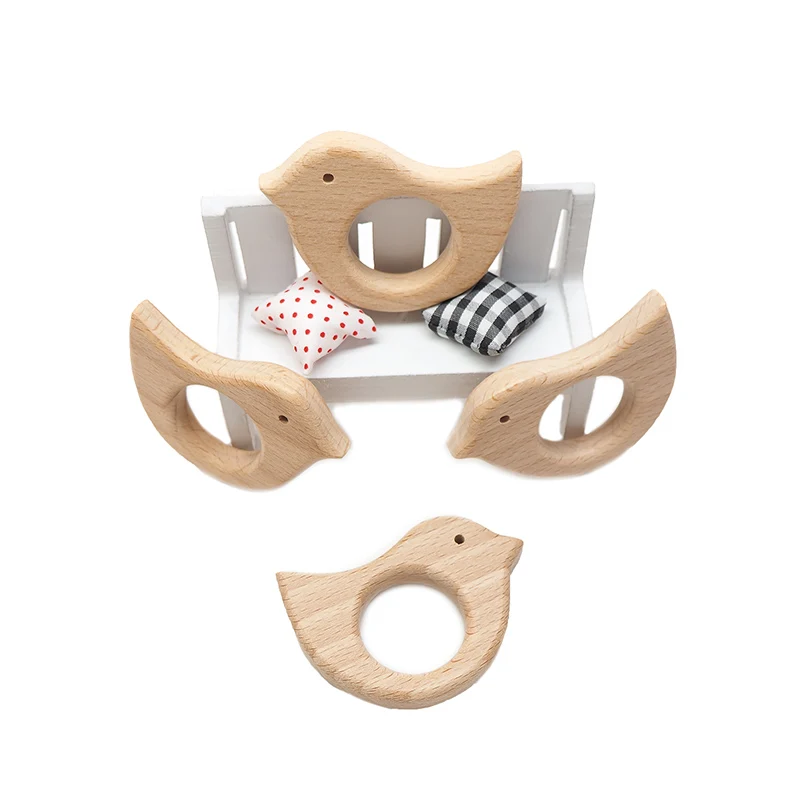 Chenkai 10 шт. деревянная птица игрушка в виде животного кольцо DIY Органическая Экологически чистая природа незавершенная детская погремушка-прорезатель для зубов захватывающая игрушка