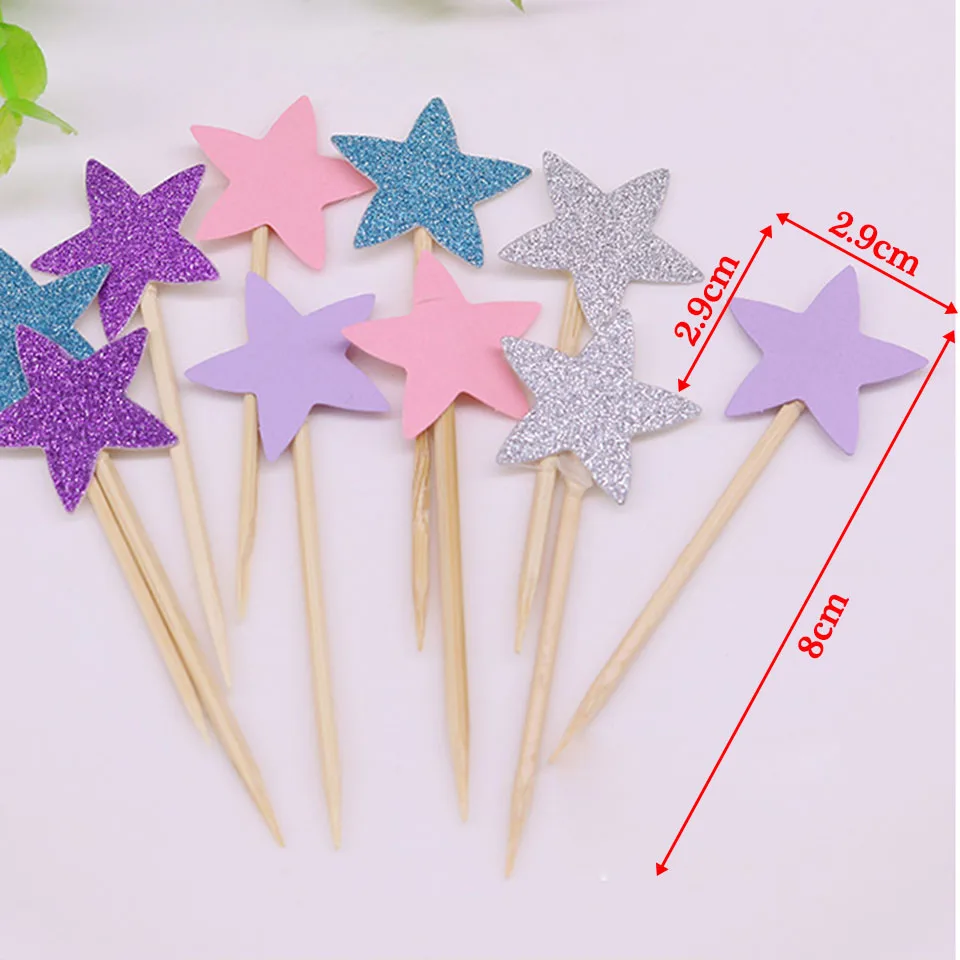 4 шт Блестящий Топпер для торта золотого цвета Сердце Звезда бумага кекс С Днем