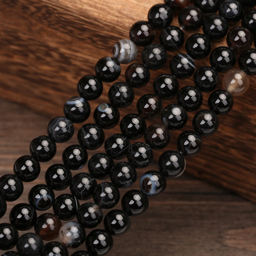 Черный полосатый оникс агат натуральный камень Круглые бусины для изготовления