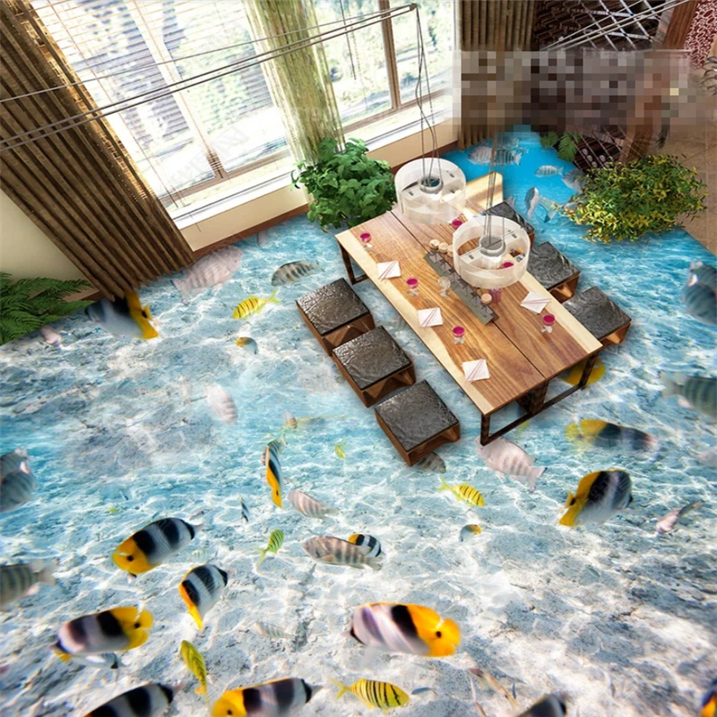 

beibehang Ocean wallpaper for walls 3 d World Tropical Fish 3D papel pared Floor Bathroom Art Flooring self adhesive wallpaper