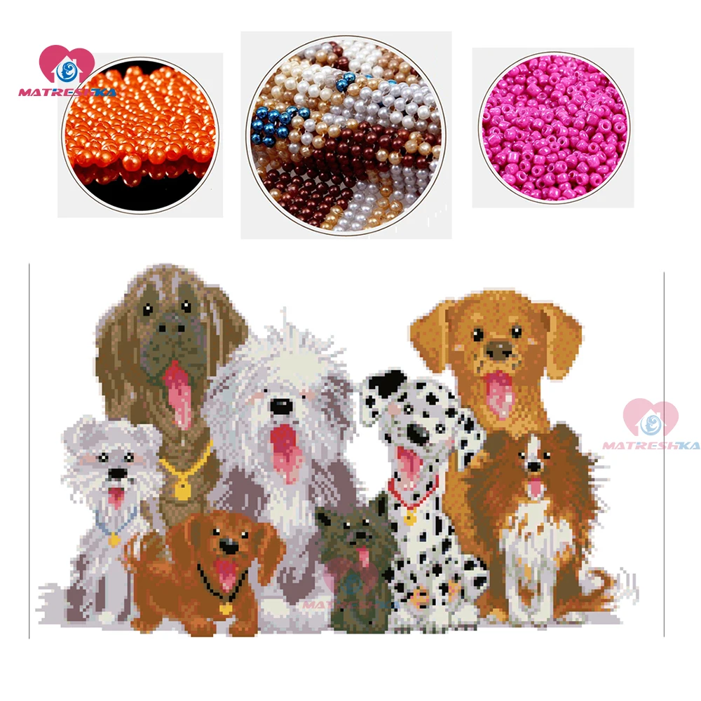 3d вышивка крестиком своими руками бисером Собака Семья Бисероплетение домашний