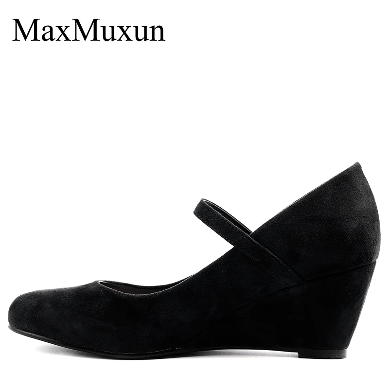 Женские туфли на танкетке MaxMuxun туфли-лодочки высоком каблуке с круглым носком
