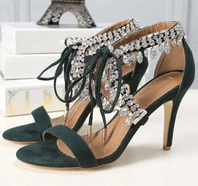 as pic Deification/модные туфли-лодочки; zapatos mujer; коллекция года; стразы; сандалии-гладиаторы; женская замшевая обувь на высоком тонком каблуке; женская обувь на шнуровке - Цвет: as pic