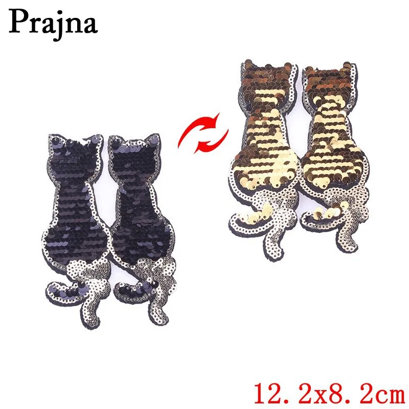 Prajna, радужные нашивки с единорогом с блестками, Двусторонняя наклейка с изменением цвета, нашивка в полоску на ткани, нашивка с изображением кота поросенка для одежды DIY - Цвет: Шампанское