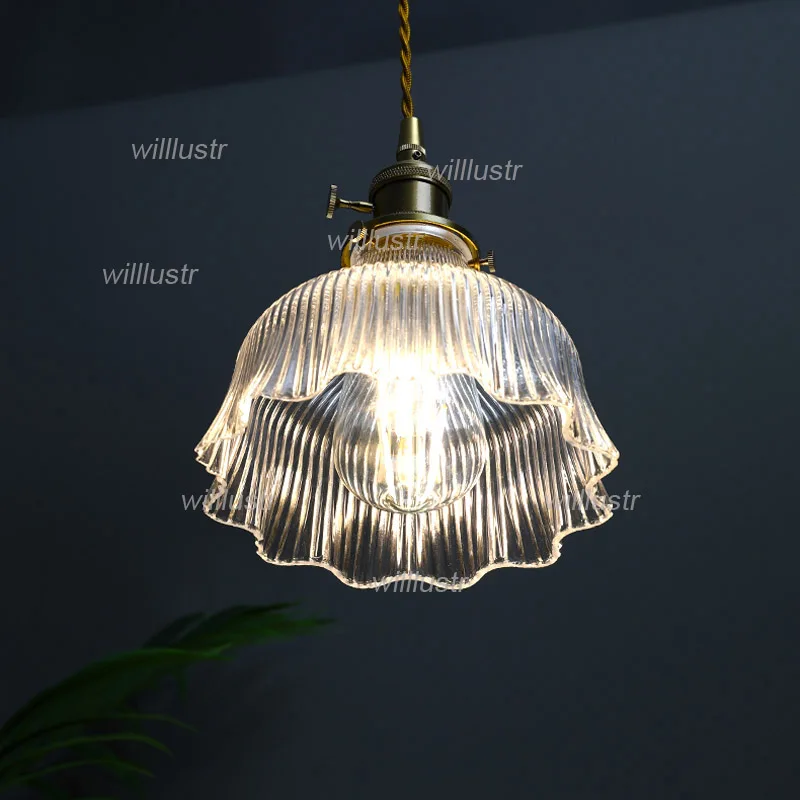 Гофрированная юбка Ребристое прозрачное стекло подвесной светильник для