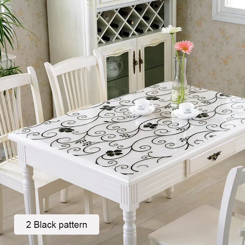 2 Black pattern 1mm Скатерть из мягкого стекла ПВХ толщиной 1 мм, водонепроницаемая, масляная, анти-Горячая скатерть, высокое качество, для кухни, дома, кофе, коврик, покрытие для стола - Цвет: 2 Black pattern 1mm