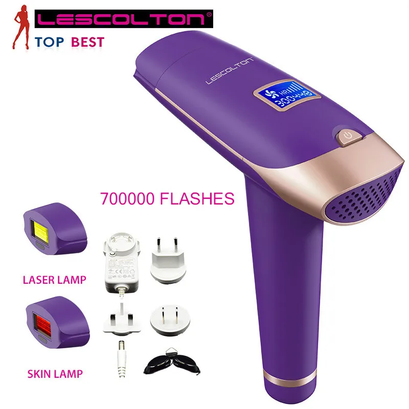 Lescolton IPL эпилятор, постоянное лазерное удаление волос, ЖК-дисплей, 700000 импульсов, лазерный триммер для бикини, фотоэпилятор - Цвет: Three lamp purple