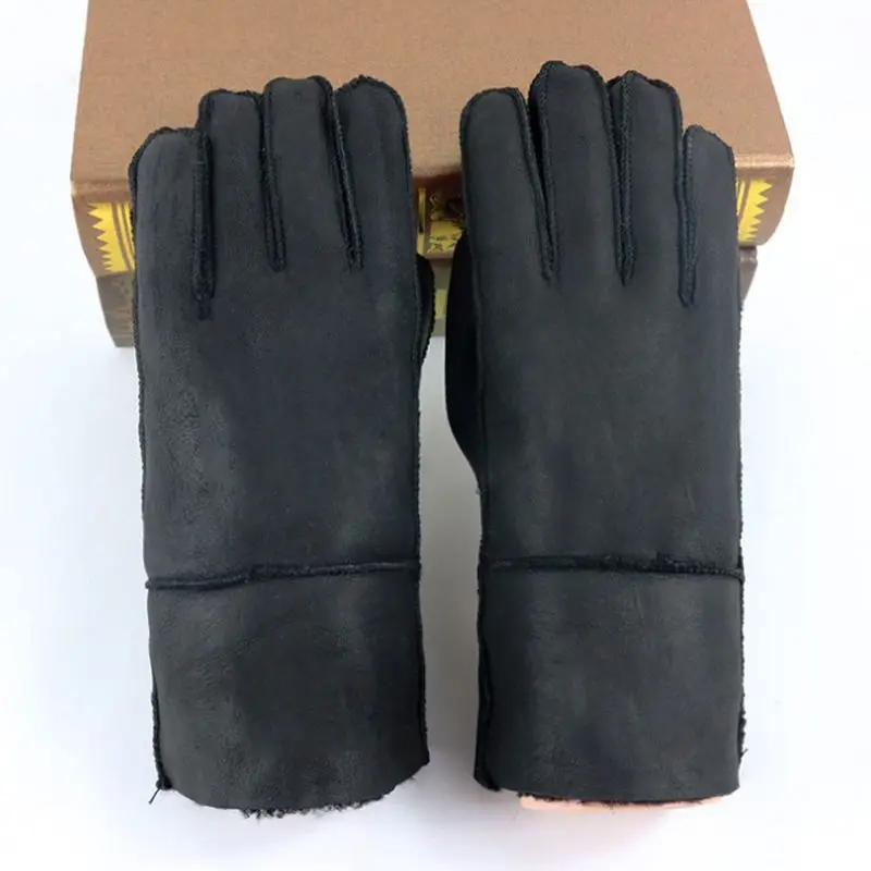 Reather перчатки, натуральный мех, модные однотонные перчатки из натуральной овчины, мужские кожаные зимние перчатки, теплые, брендовые варежки - Цвет: 4
