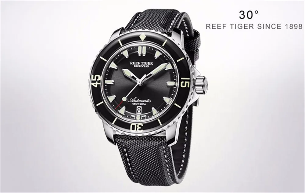 Reef Tiger Brand Casual Fashion Mechanical Deep Waterproof Wristwatch Top Luxury nylon Mens Watches relogio masculino RGA3035