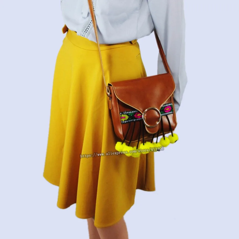 Free shipping Vintage Hmong Tribal Ethnic Thai Indian Boho shoulder message bag PU handmade embroidery floral tapestry 012 | Багаж и сумки