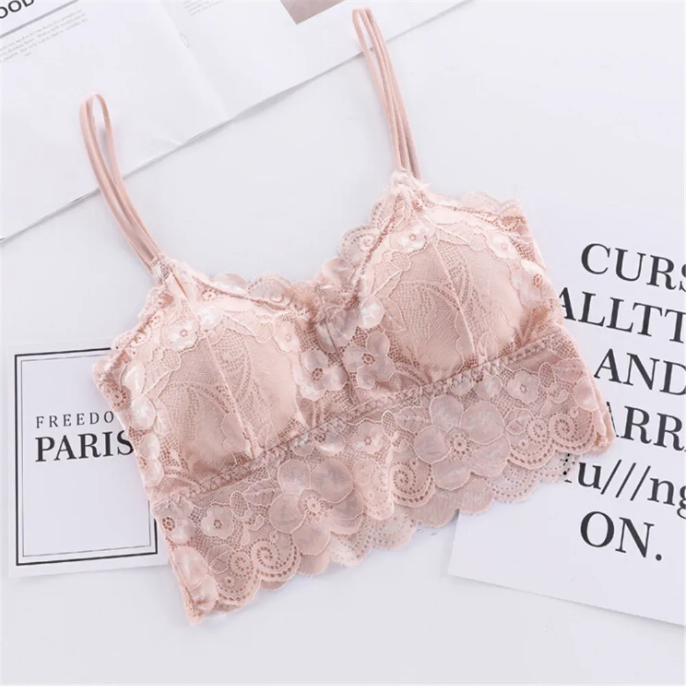 Кружевной однотонный жилет с цветочным узором вязанный крючком Топ бюстгальтер