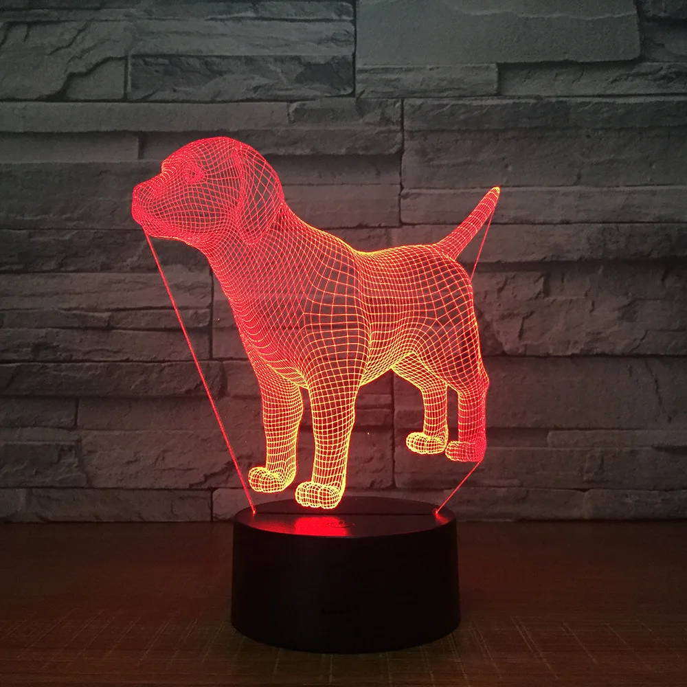Милая новая собака 3D светодиодный ночник 7 цветов мигающий сенсорный Usb Иллюзия