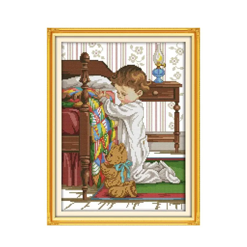 Маленький мальчик молитва перед кроватью Сделай Сам Вышивка крестиком 14 шт.