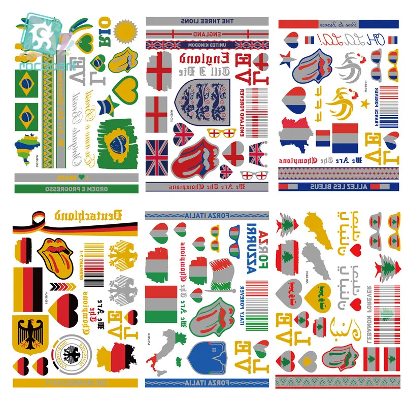 

2019 Unique European Style Sports meet Taty Tattoo Glitter Body Art Golden Temporary Tattoo national flag World Cup Match