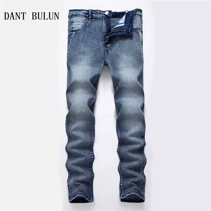 Мужские эластичные узкие джинсы повседневные однотонные черные красные белые