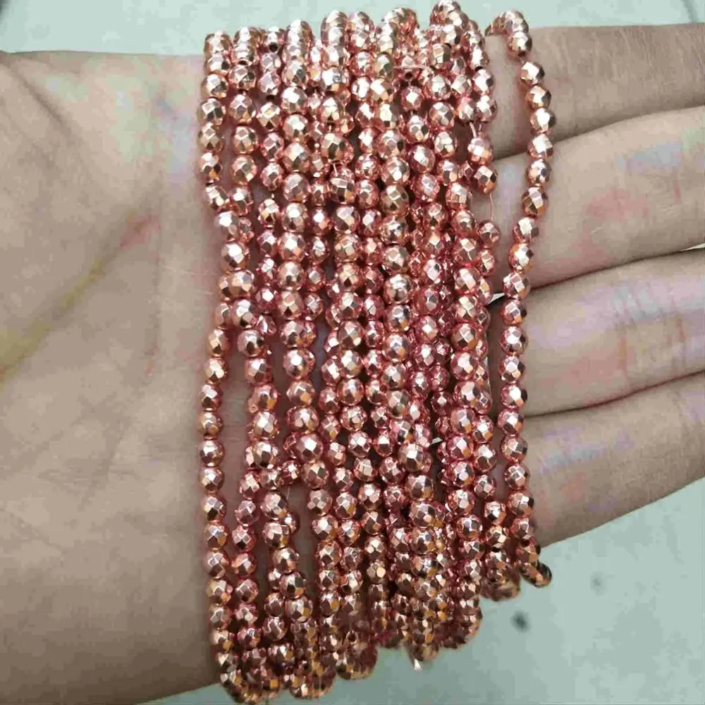 Rose Gold Hematite Граненые 3 мм натуральный камень бусины розовый кристалл кварца лазурит Агаты драгоценный камень бусины для самостоятельного изготовления ювелирных изделий браслет - Цвет: Rose Gold Hematite