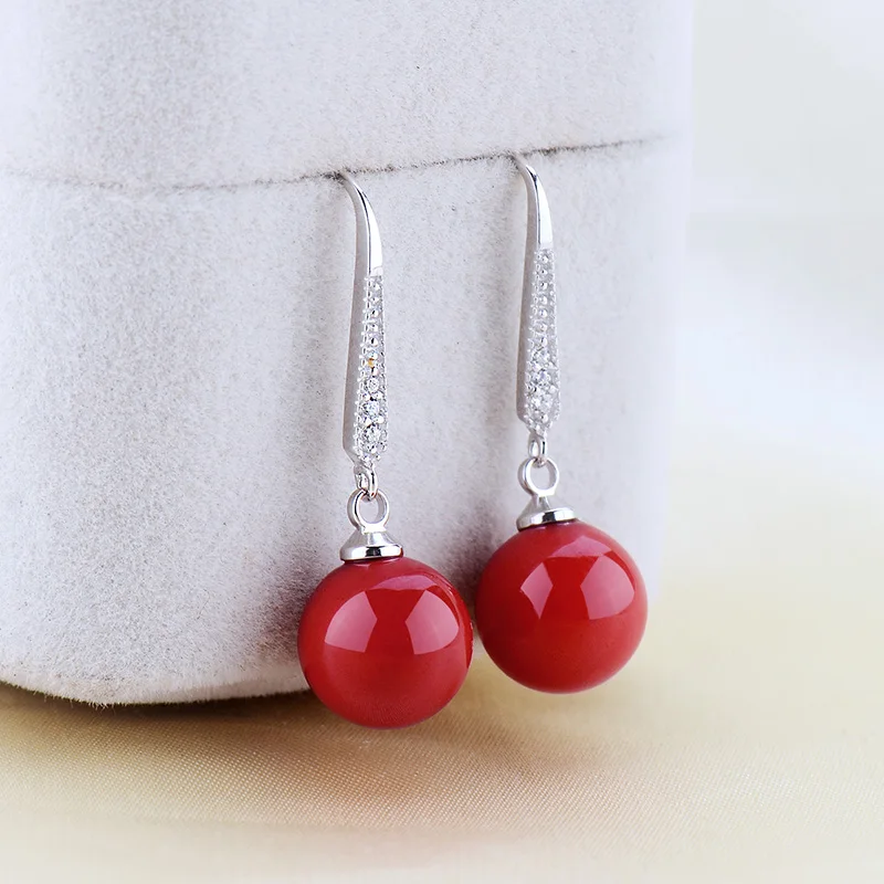 Женские серьги из серебра 925 пробы с крупными красными круглыми