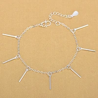 wholesale vintage silver color link chain bracelets fashion silver color long bar charm bracelets for women jewelry