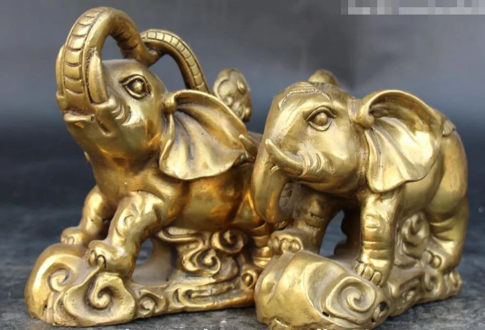Китайские бронзовые богатые Yuanbao Ru Yi слон Слонопотама животных пара статуя|statue