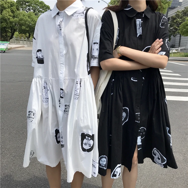 Летняя Корейская женская одежда шикарные платья в стиле преппи с мультяшным