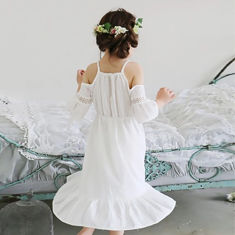 Summer Kids Dresses For Girls Sweet Princess Beach Dress Elegant Lace Cotton Sundress Baby Girl Clothes age 4 6 8 10 12 14 yrs | Детская