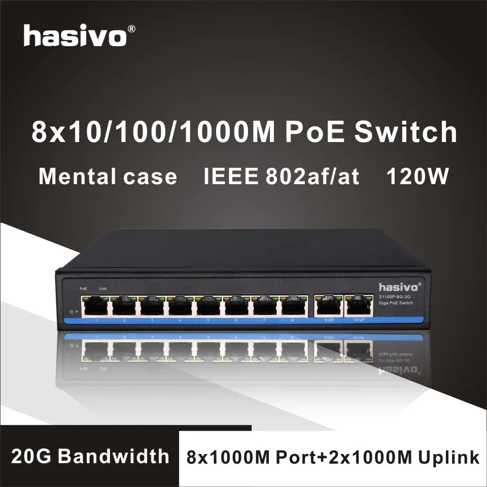 10 портовый коммутатор Gigabit Poe поддерживает IP камеры IEEE802.3af/at и беспроводной