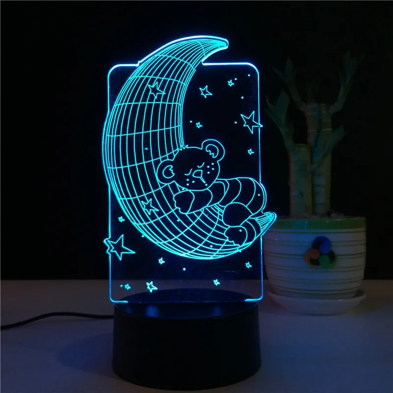 2019 последняя медведь на Луне 3D USB Спальня прикроватная лампа стерео видения 7