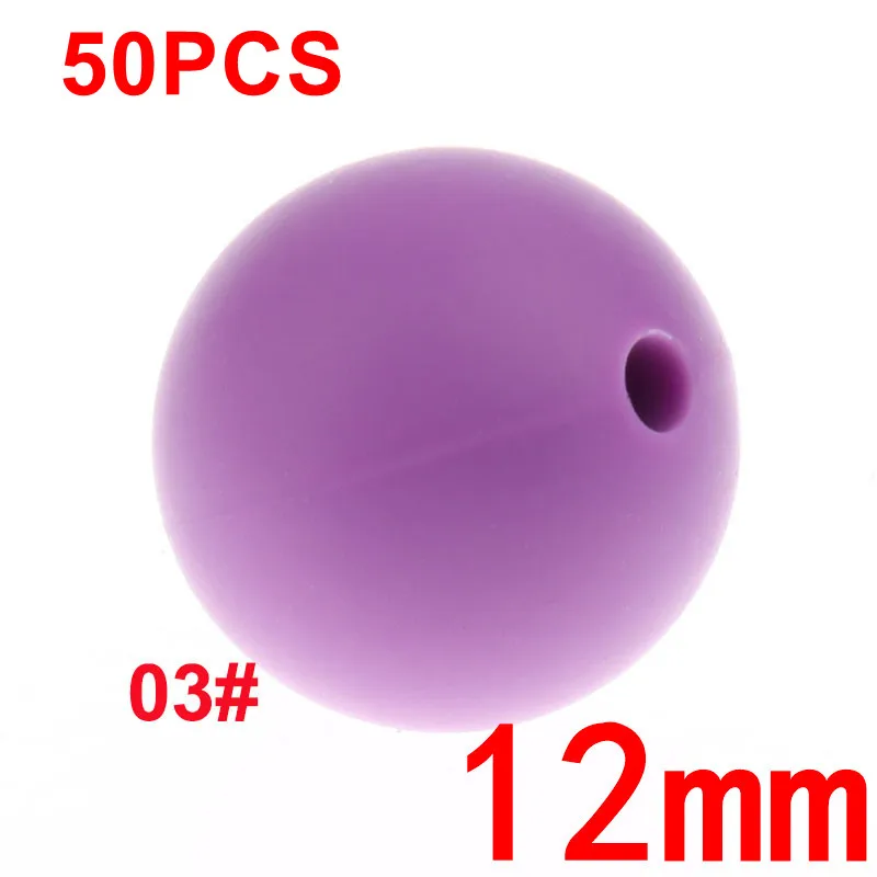 03medium purple 50 шт Круглые силиконовые бусины для прорезывания зубов 12 мм детские игрушки для прорезывания зубов Diy Bpa бесплатно бусины для прорезывания зубов медсестры ожерелье 23 Цвета - Цвет: 03medium purple