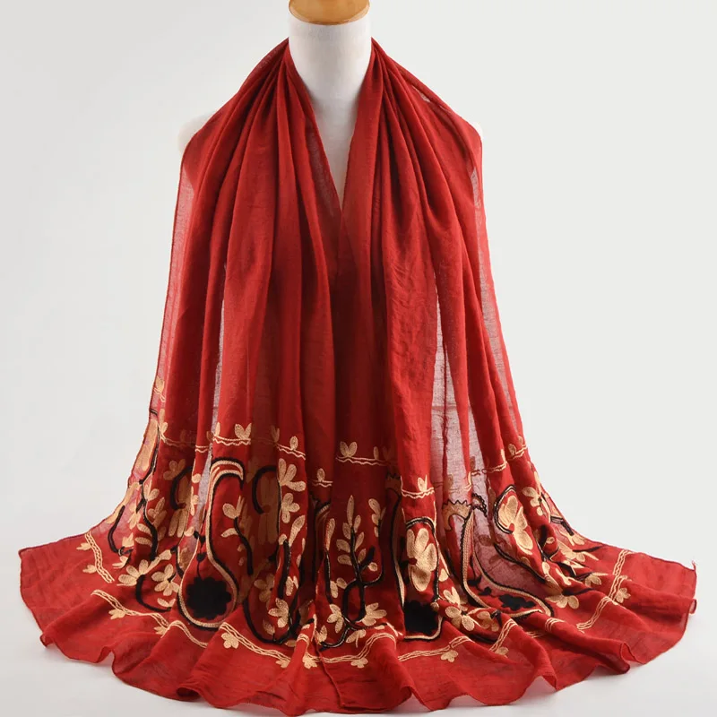 H1187a последние вискоза хлопок мусульманин длинный шарф с вышивкой женщин тюрбан