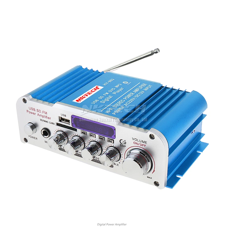 Цифровой автомобильный усилитель NKTECH с Bluetooth 2x41 Вт Hi Fi стерео бас USB SD MP3 DVD DSP 12 в