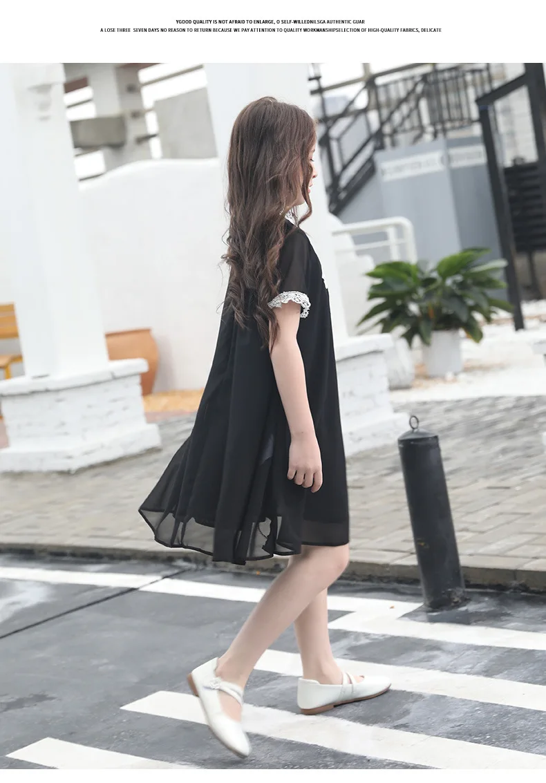 Летнее шифоновое платье для девочек черное прозрачное с оборками на рукавах