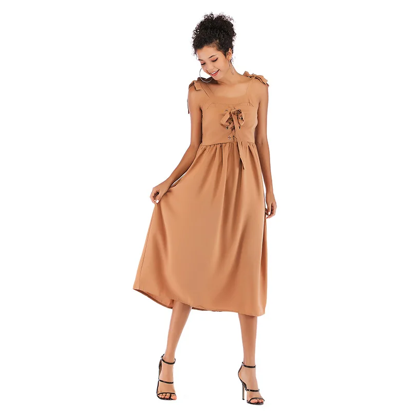 High quality Chiffon dress Sling women Bandage Bow solid robe femme vestidos de fiesta ropa femenina verano moda mujer | Женская одежда