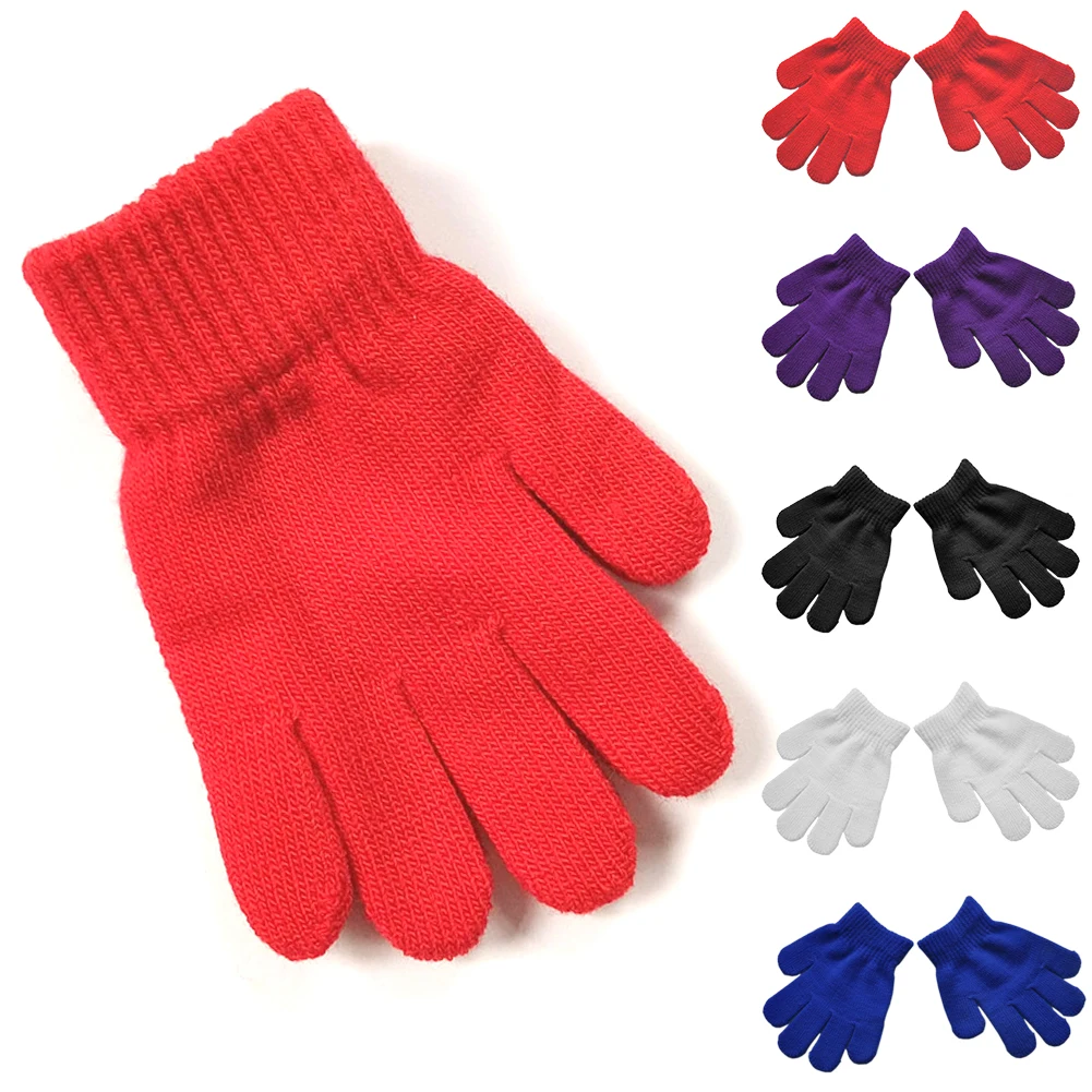 Однотонные уличные перчатки для мальчиков и девочек детские эластичные теплые