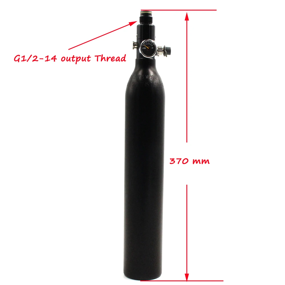 QUPB 0.45Л Баллон для пейнтбола 4500psi Высокого давления Алюминиевый газовый цилиндр с регулятором 5/8-18UNF Резьба Чёрный