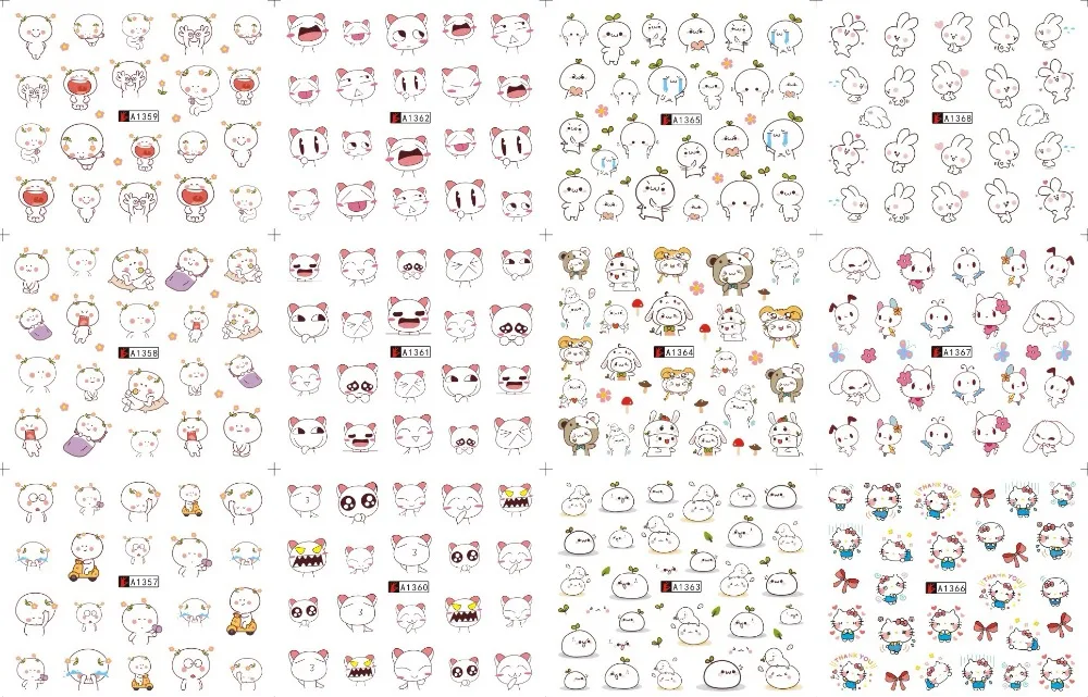 12 листов Cat Nail Art декоративные стикеры Водные Наклейки для нейл-арта переводные наклейки для ногтей Инструменты