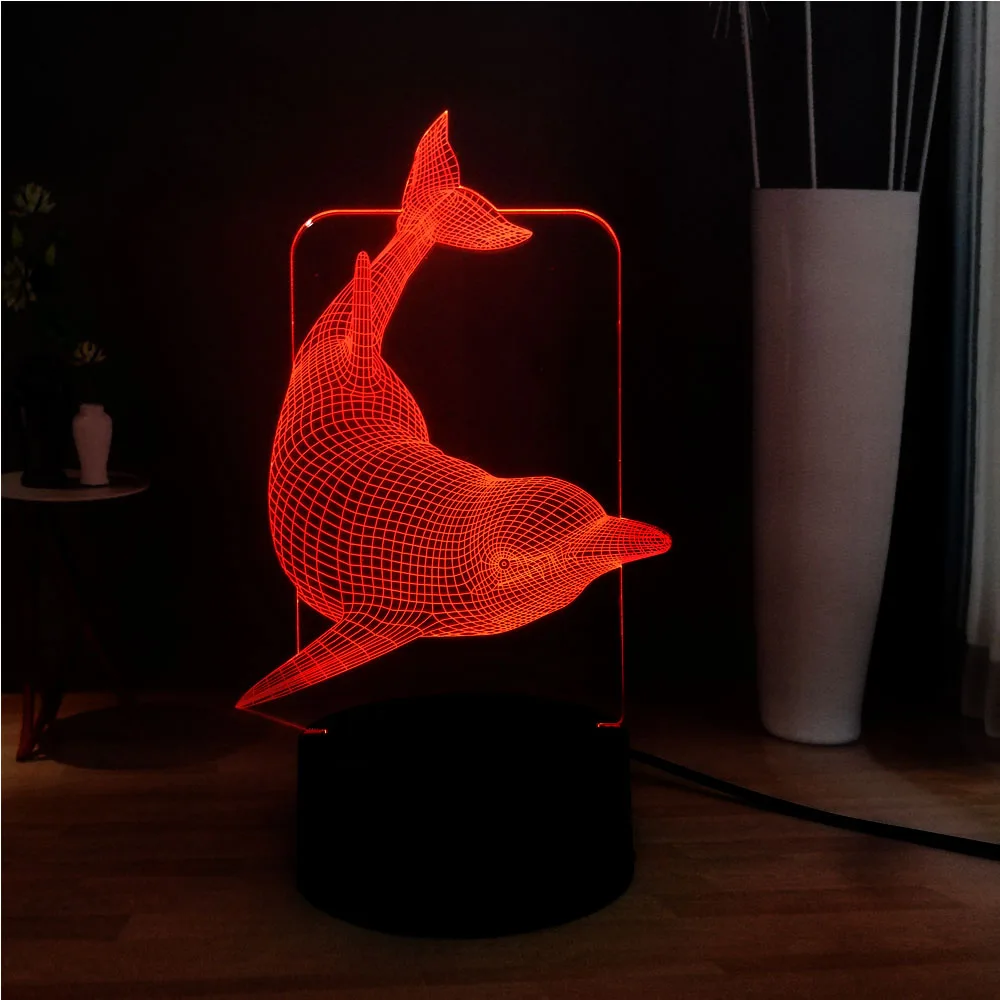 Новинка акриловая 3D иллюзия светодиодная прикроватная тумбочка с дельфином 7