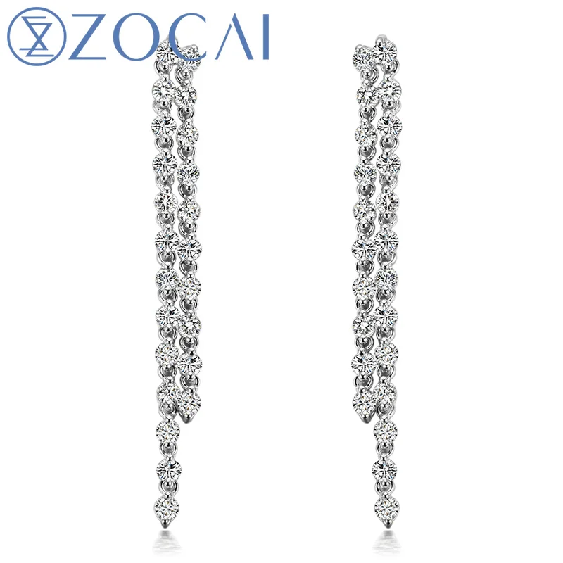 Серьги подвески ZOCAI из белого золота с бриллиантами диаметром 2 3 карат JBE00211