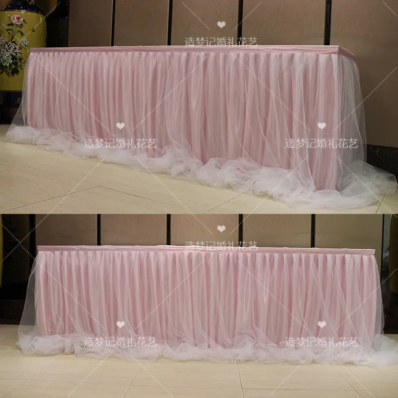 light pink 2 1 шт. 2 слоя Юбка для стола крышка детское платье-пачка с фатиновой юбкой, Юбка для стола для дня рождения, свадьбы, рождества, праздничные вечерние Декор Скатерти посуда - Цвет: light pink 2