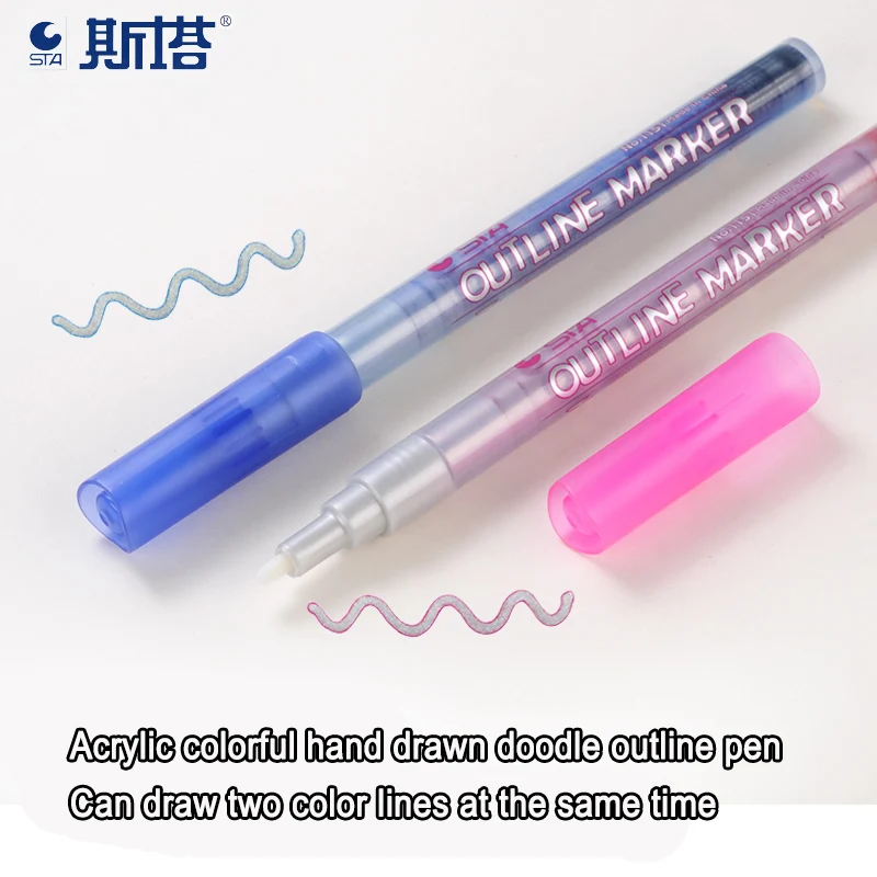 STA 6 цветов акриловая краска контур маркер заостренное перо Multi functional Glare color Highlighter