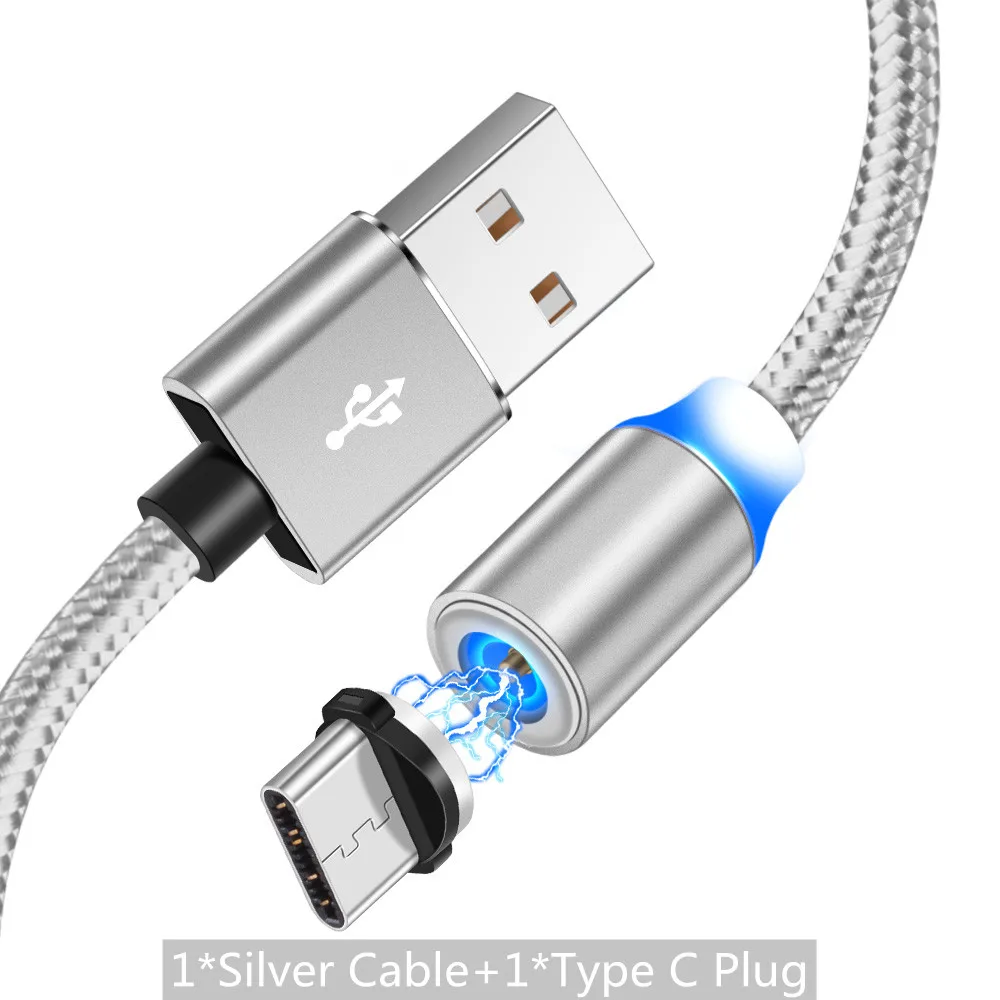 Магнитный кабель ROMICHW 2.4A для быстрой зарядки USB Typ кабель для samsung S9 S10 Plus huawei P30 Pro Xiaomi mi8 mi9 магнитное зарядное устройство - Цвет: Silver For Type C