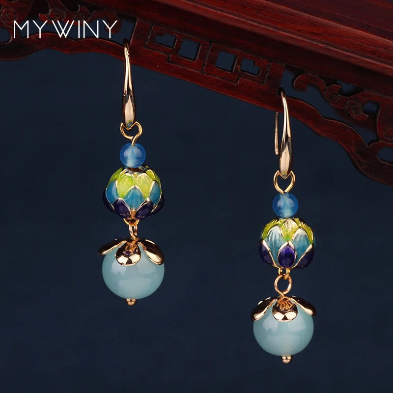 Женские винтажные серьги MYWINY медные Винтажные с цветами лотоса|Серьги-подвески| |