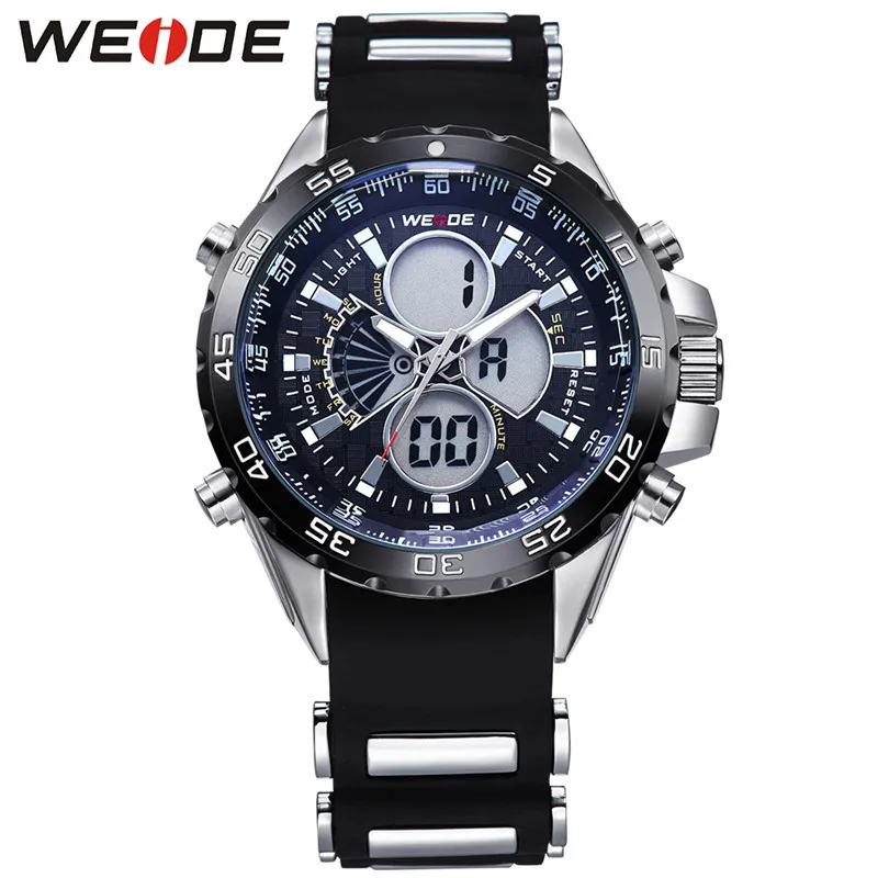 WEIDE Серебро Нержавеющая Сталь Часы Мужчины 30 Водонепроницаемый Аналоговый Цифровой Дисплей Авто Дата Кварцевые Часы Скидки - Цвет: WH1103-7C