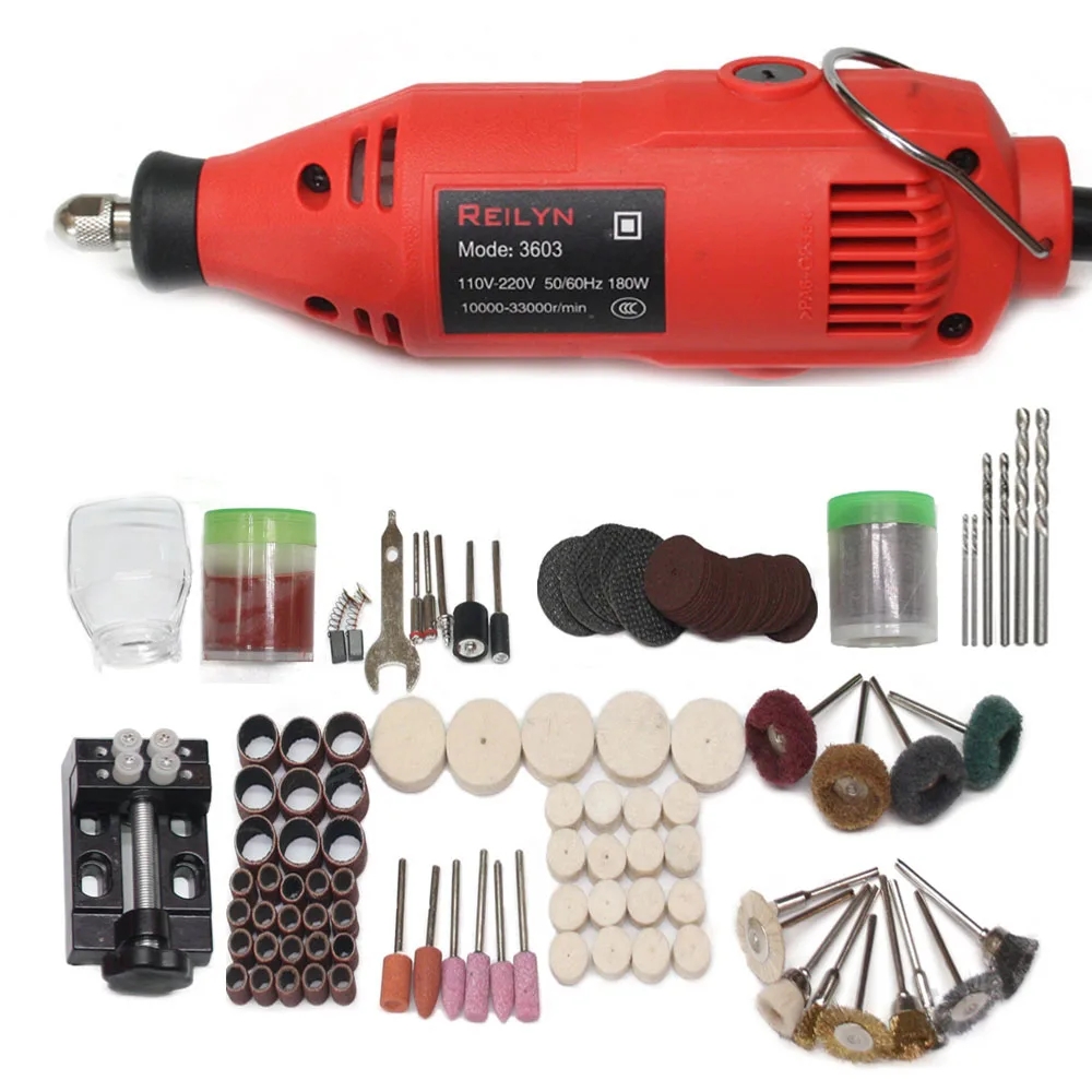 with 163pcs 180 Вт маленькая мельница dremel ручная дрель 8000-30000 об/мин мини шлифовальная машина 03,2 мм Зажимной патрон для dremel домашний инструмент DIY - Цвет: with 163pcs