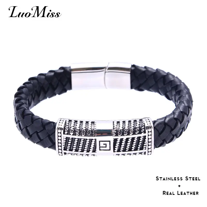 Модный браслет из нержавеющей стали с плоской трубкой магнитный воловьей кожи