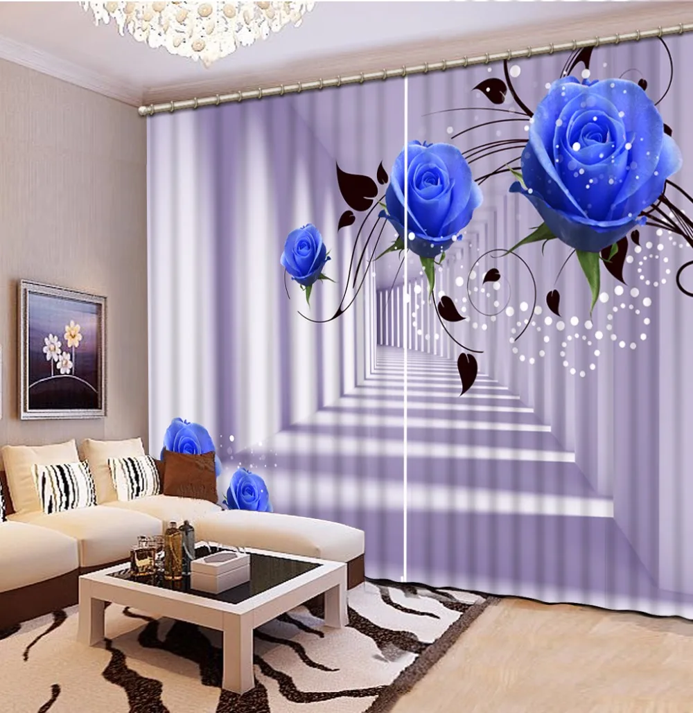 

Customize 3D Curtains Rose Photo Curtains For Living Room Kitchen Blackout Curtains 3D Stereoscopic Curtains