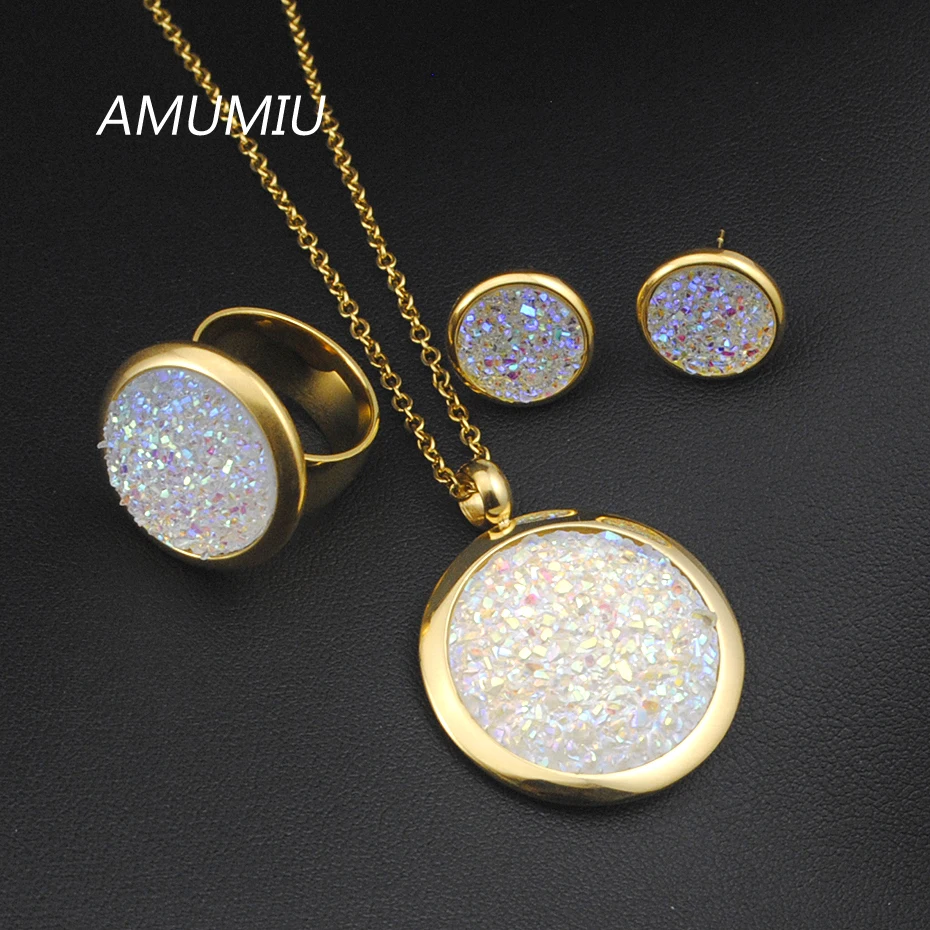 AMUMIU Ювелирные наборы подвеска серьги кольцо для женщин новый белый сломанный